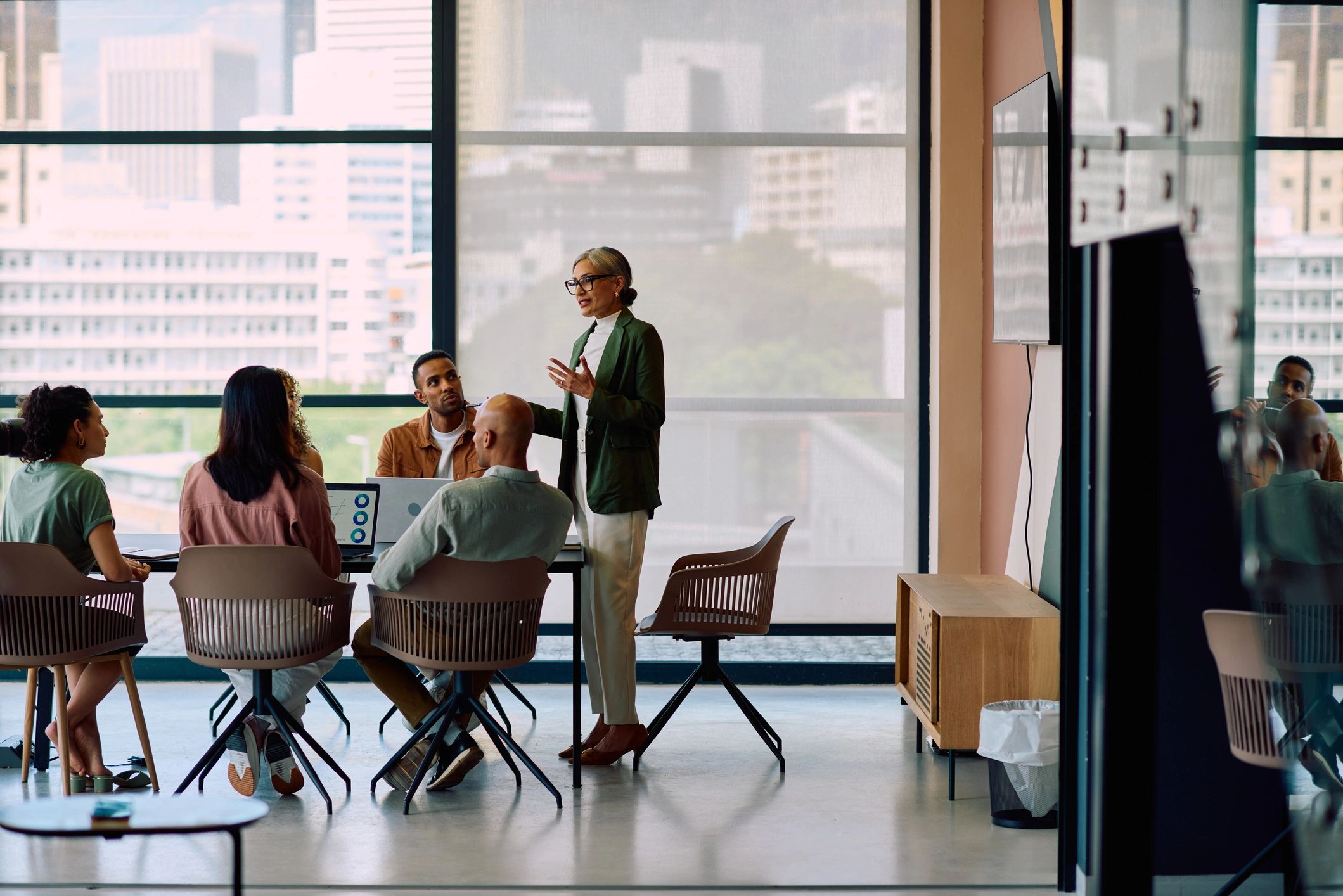Business team attending a workplace presentation