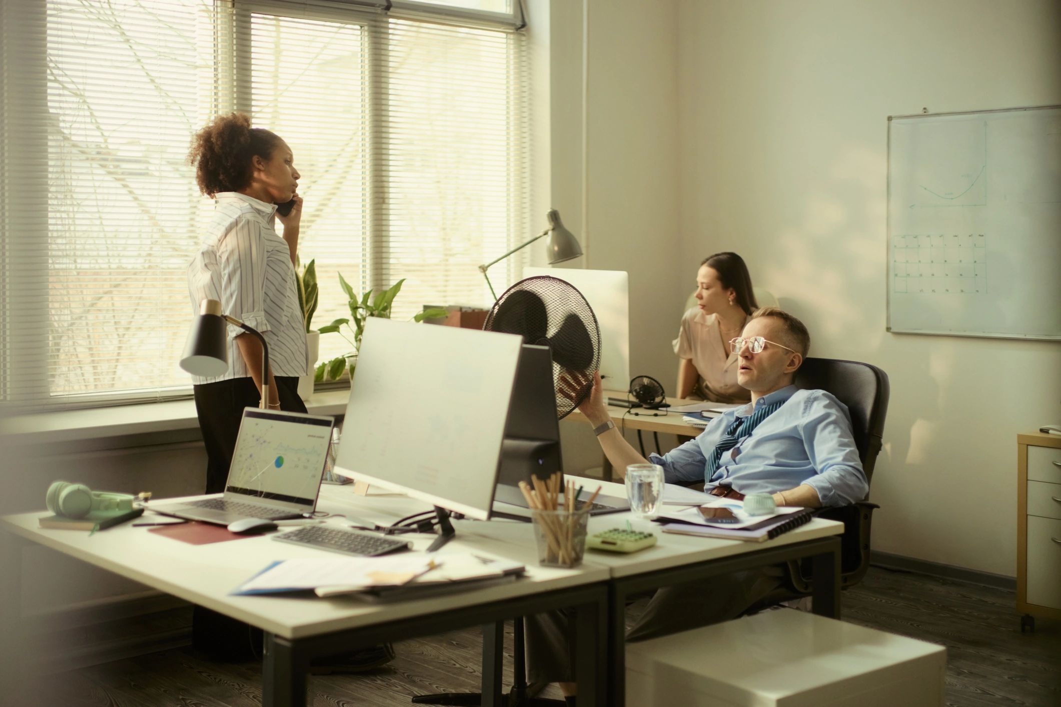 Office team working together in a modern workplace